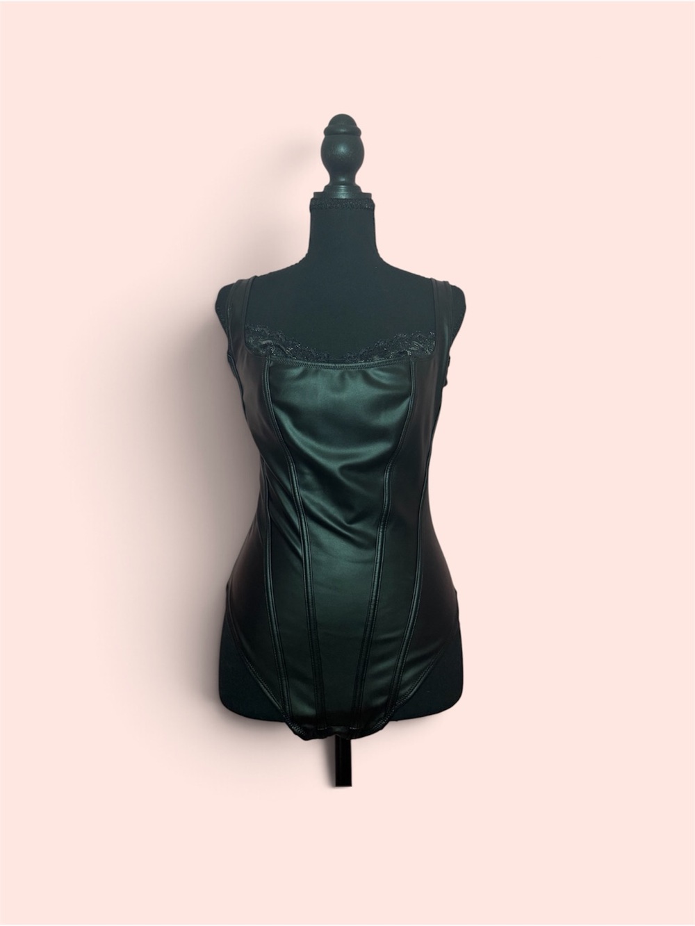 Black Satin Lace-Trim Sleeveless Bodysuit